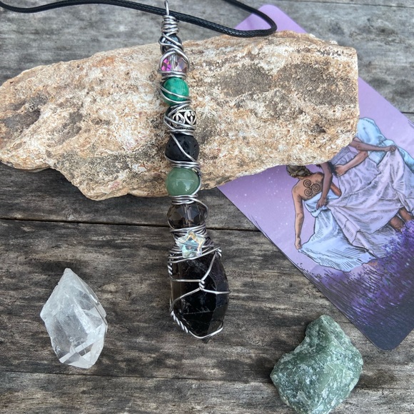 Wire Wrapped Smoky Quartz Point Sorcery Wand / Necklace / Oddity - Picture 6 of 16